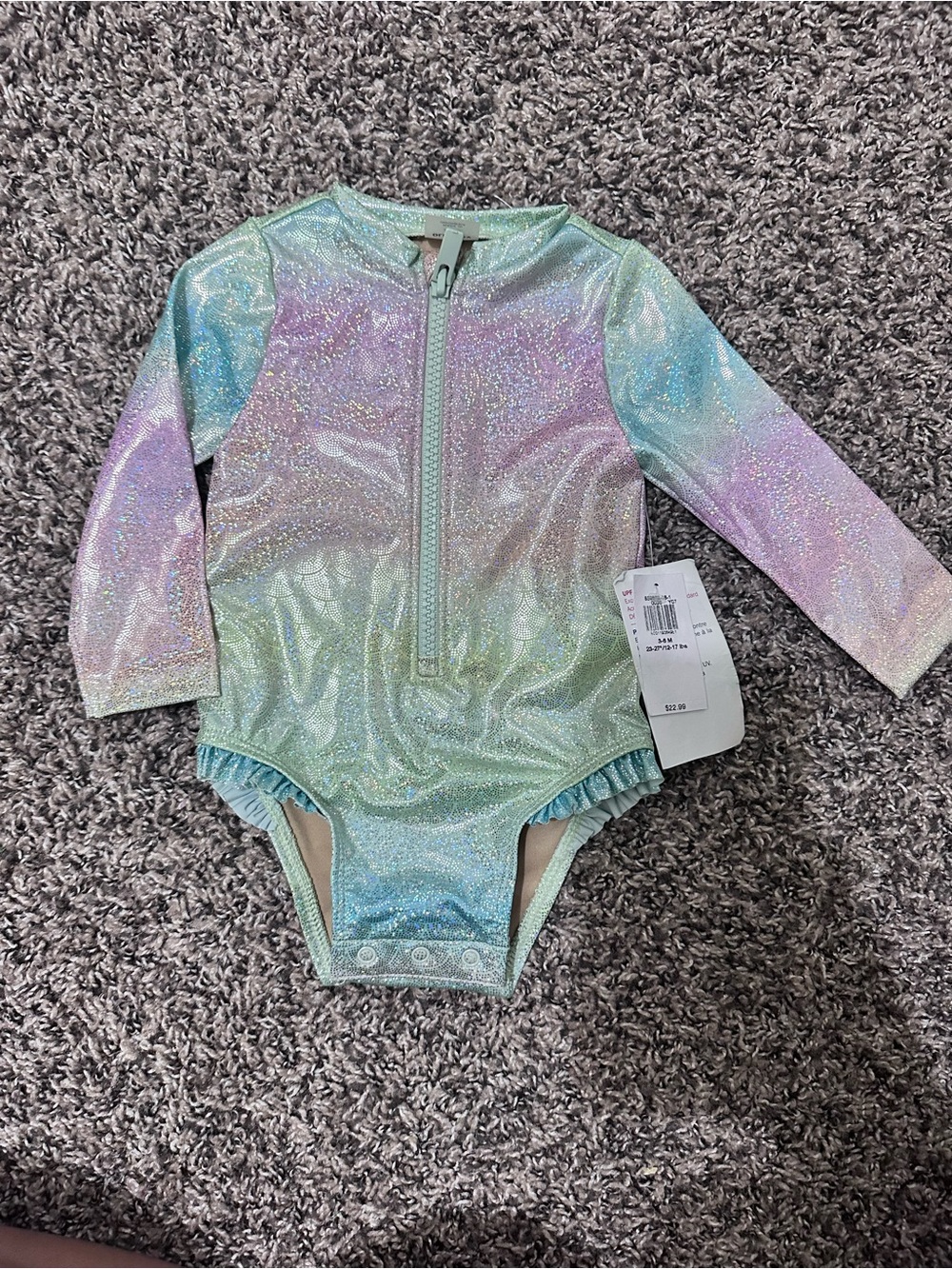 Old Navy Shimmer Pastel Ombre Long-Sleeve One-Piece - Mint, Lavender, Blue